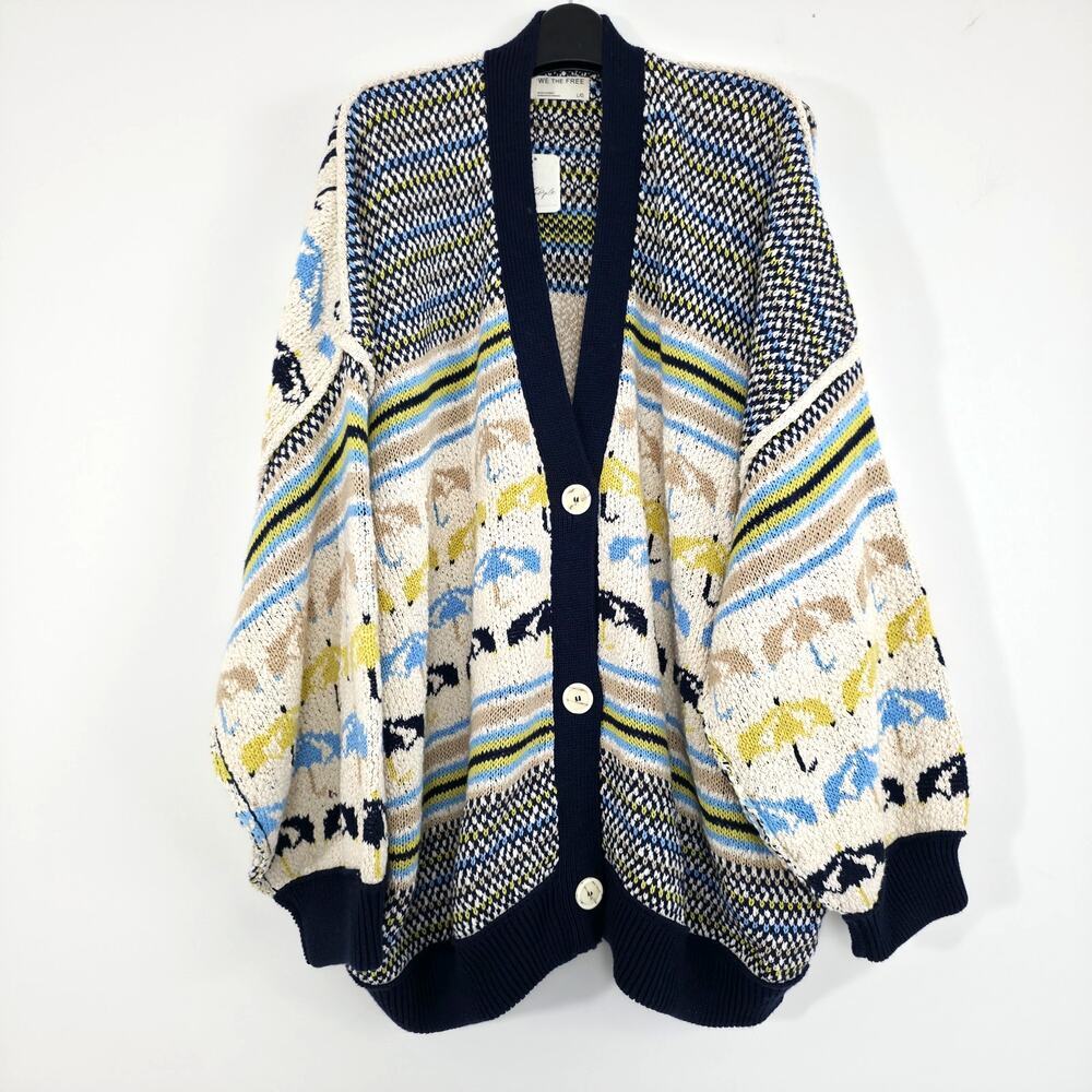 FREE PEOPLE We The Free Umbrella Knit Cardigan Sweater Oversized Large NWT - Picture 2 of 12